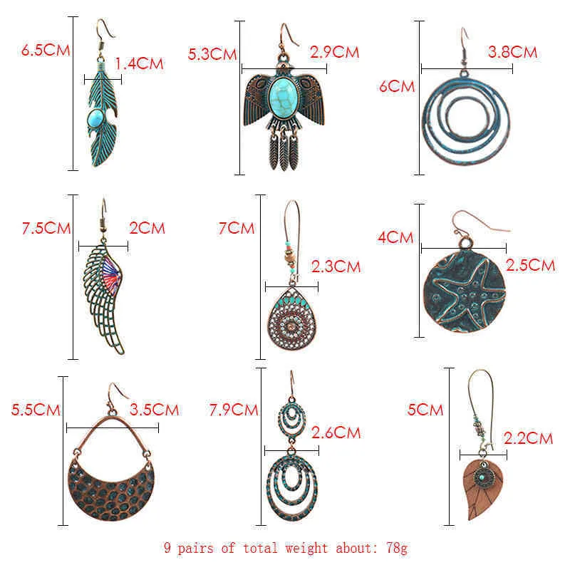 Boucles d'oreilles de style européen et américain Ensemble de 9 boucles d'oreilles en alliage