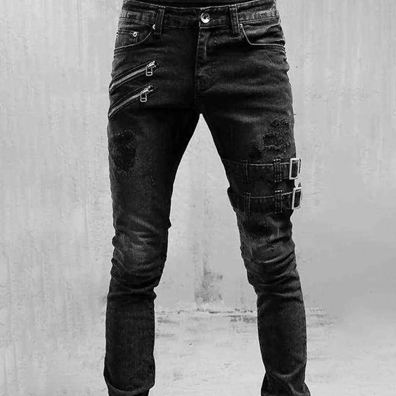 Jeans droits hommes taille haute Jean printemps été petit ami Jeans Streetwear Skinny Cacual Designer Long Denim pantalon pantalon 211206