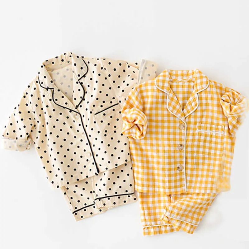 Frühling Sommer Kleinkind Kleidung Baby BoySuit Top + Hosen 2 stücke Mädchen Polka Dot Muster Pyjamas Kleidung Set 210528