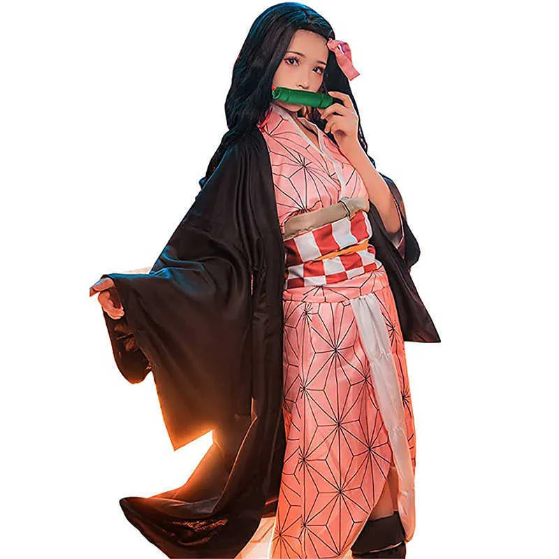 Anime démon tueur Kimetsu No Yaiba Cosplay Costumes Kimono Halloween Tanjirou Kamado Nezuko Cosplay ensembles de costumes Y0903