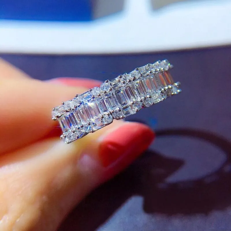 Alyans Baguette Cut Lab Diamond Promise Yüzük 925 STERLING Gümüş Nişan Bandı Kadınlar Gelin Güzel Partisi Takı Hediye251o