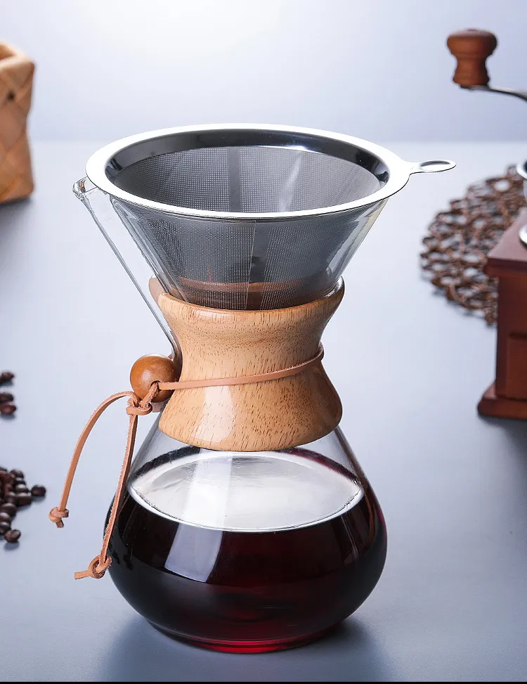 1000ml szklany doniczka do kawy Maker Maker Perkolator Barista Narzędzia Espresso Manual Czajnik czajnik ze stali nierdzewnej 210309
