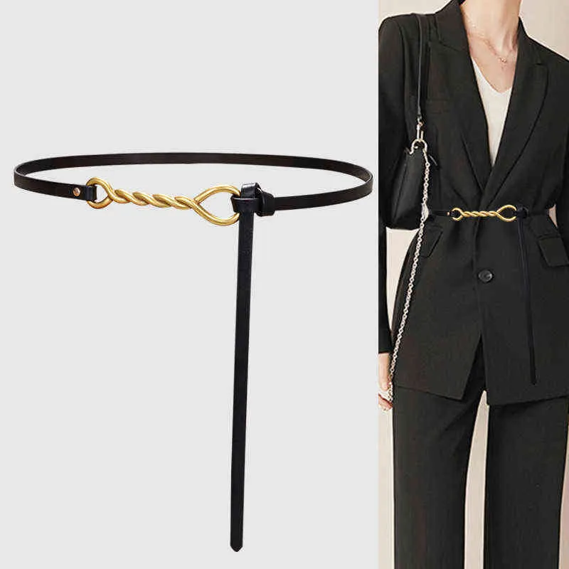 2022 new women's belt summer ins thin belt for women knotted decoration suit dress fashion luxury design black belt girl G220301