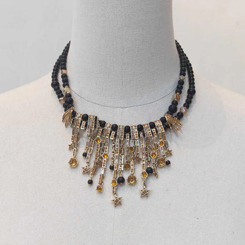 2021 Nowa marka biżuteria modowa dla kobiet grube sieć impreza światła złota gwiazda Tassel Pearl Crystal C Luksusowy Brand7602728