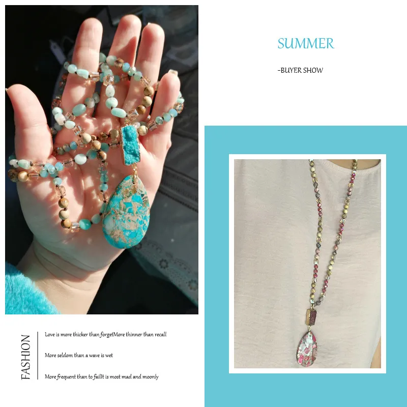 RH Fashion Böhmischer Schmuck Natürliche Steine in zufälliger Form mit Druzy-Links Halbedelstein-Anhänger-Halsketten für Frauen Boho-Geschenk