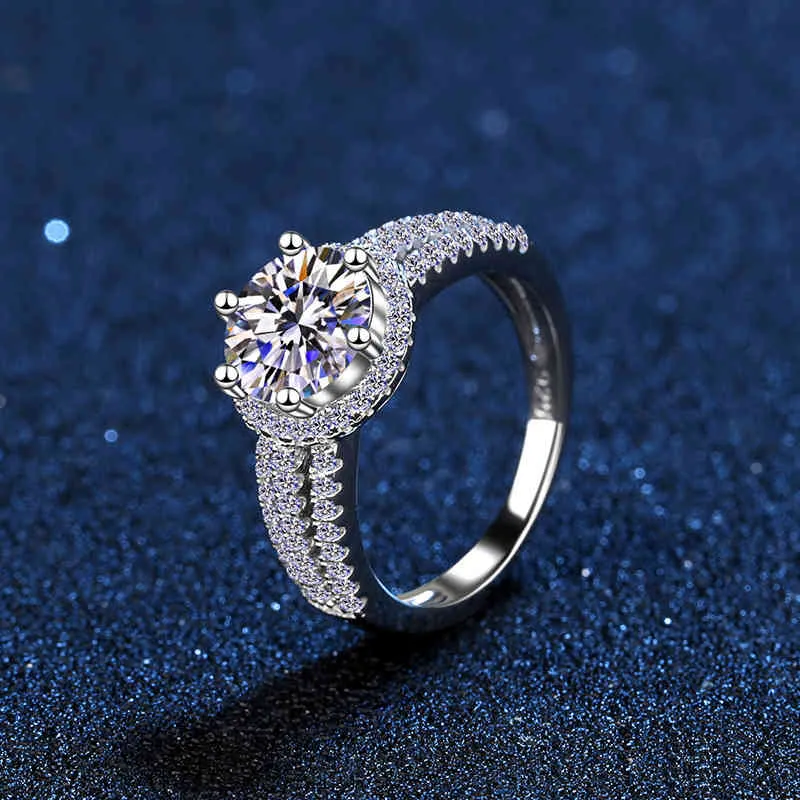 Bague de mariage de luxe Moissanite 3.0 s, ronde et brillante, bague de fiançailles Halo en diamant pour femmes, bijoux de mariée, boîte incluse