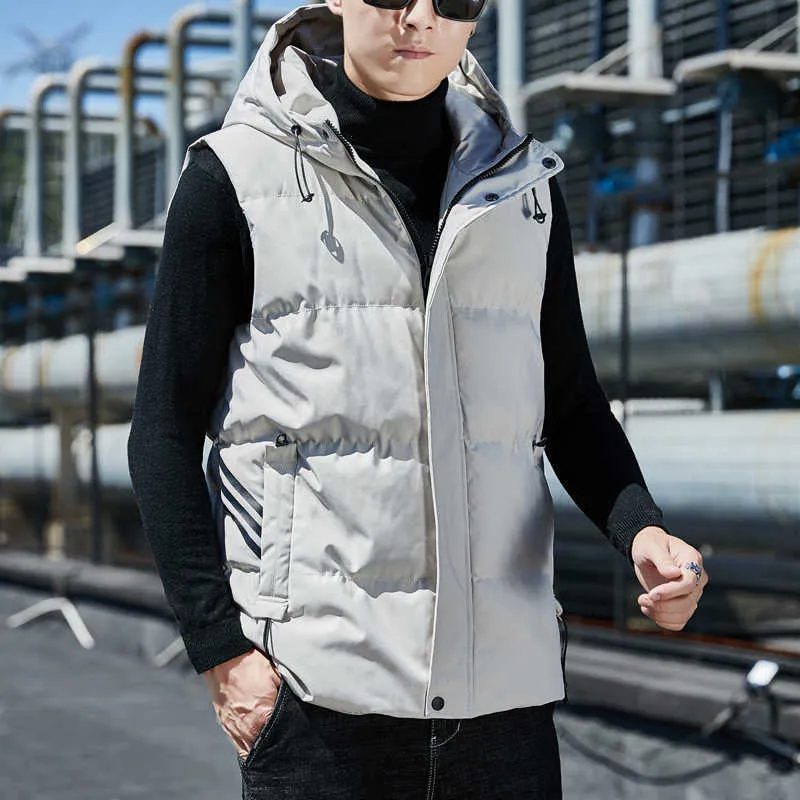 Mit kapuze Weste Männer Winter Dicke Herren Jacke Ärmellose Männliche Baumwolle Gepolsterte Jacken Mäntel Warme Westen Hoodie Westen Große Größe 9XL 210923