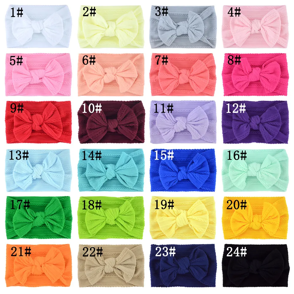 24 couleurs ramasser le bandeau en Nylon tricoté par câble côtelé, bandeaux élastiques en Nylon doux, bandeau noeud noeud enfants filles chapeaux