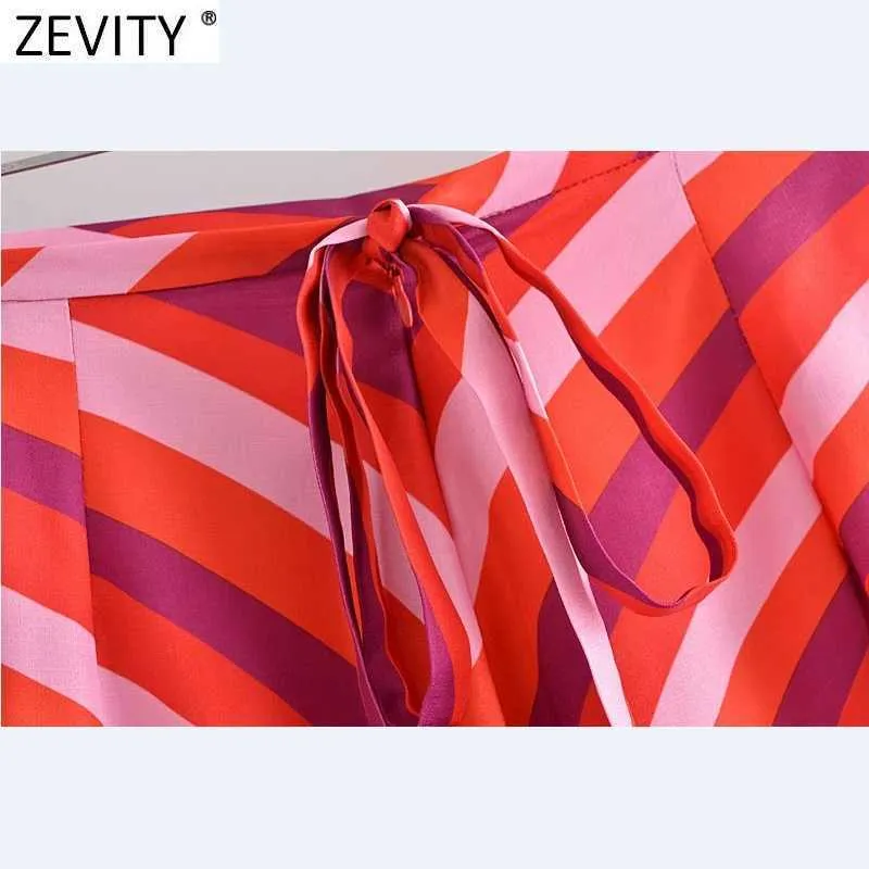 Zevity Frauen Vintage gestreiften Blumendruck Lässig Eine Linie Midi Rock Faldas Mujer Weibliche Chic Rücken Zipper Split Vestido Qun777 210603