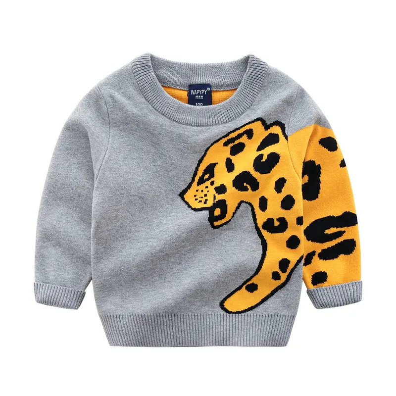 Gestrickte Kleinkind Junge Pullover Casual Cartoon Elefant Muster Warme Baumwolle Jungen Pullover Pullover Herbst Winter Dicke Pullover 210308