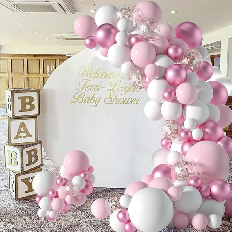 / rosa metálico balão guirlanda arco kit bem vindo chá de bebê menina batismo rosa ouro confetes decoração de festa de aniversário 220225