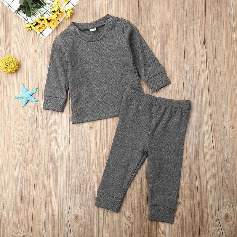 Baby Clothes Set Autumn Unisex / set Long Sleeves Boys Girls Home Underwear kostym Toddler 210528
