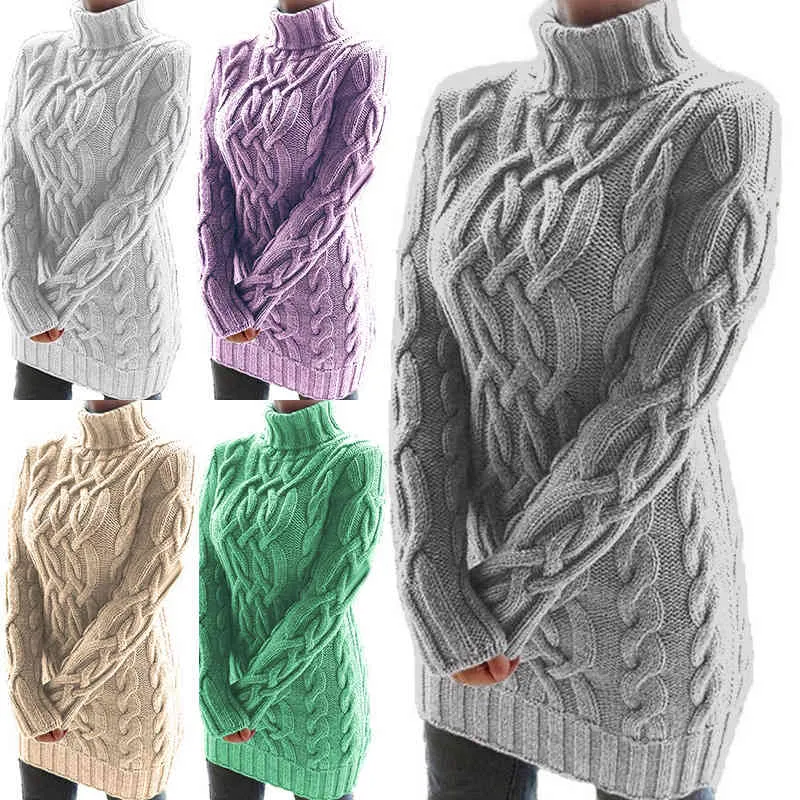 Herbst Frauen Pullover Kleid Lange Ärmel Stricken Rollkragen Kleidung Casual 2021 Neue Dame Mini Kleid Weibliche Winter Twist Kostüm S-XL x0521