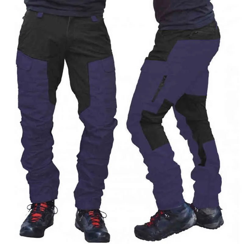 Casuais homens corredores moda bloco de cor multi bolsos esportes longos calças de carga Calças de trabalho para homens sportswear tracksuit H1223