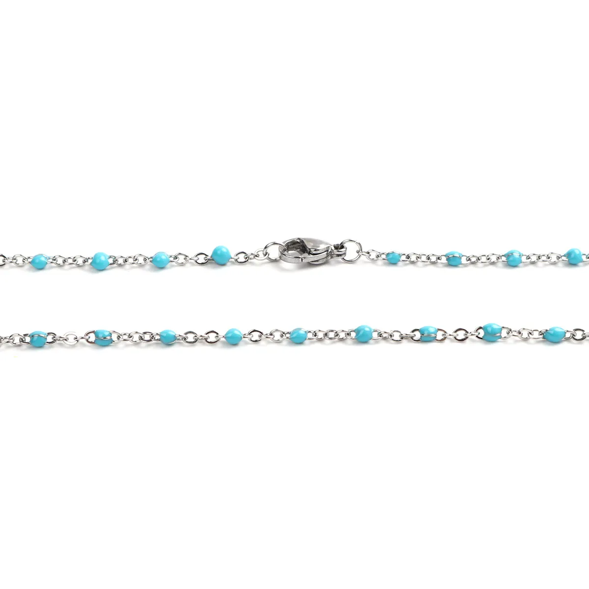 304 Stainless Steel Link Cable Chain Necklace Silver Color Neckalce Mixed Enamel Jewelry 50cm19 5/8" long, 