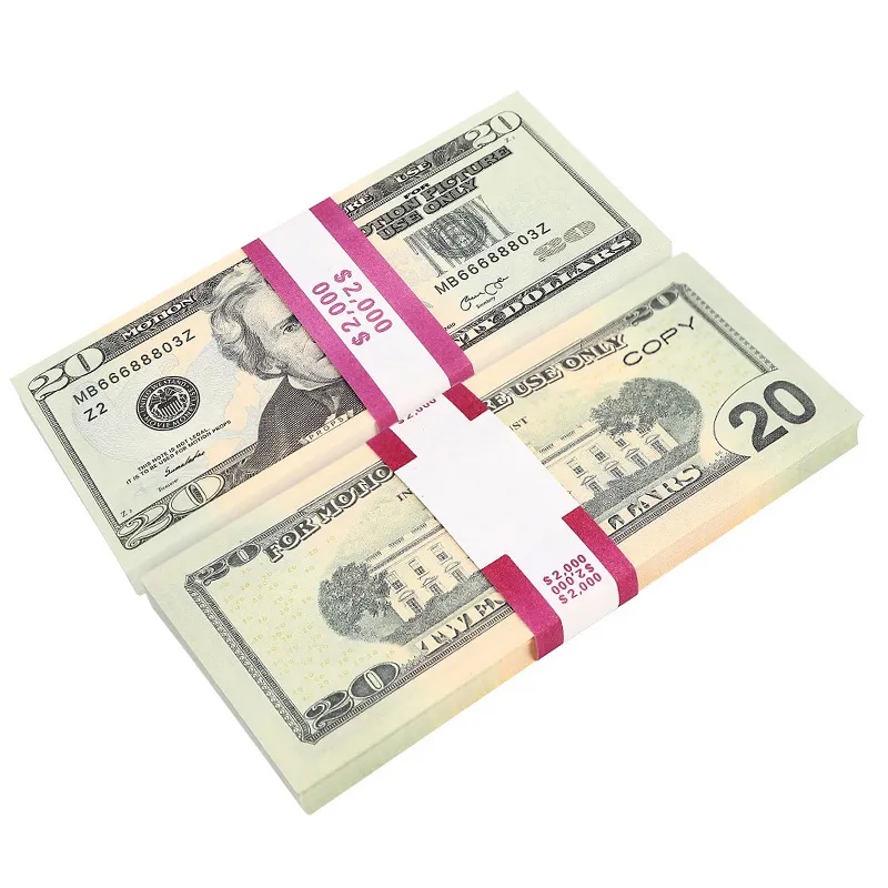 party Replica US Fake money kids play toy or family game paper copy banknote pack Practice counting Movie prop 20 dollars Full Print Motion Picture notes