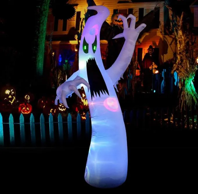 Décoration extérieure fantôme gonflable d'Halloween de 12 pieds avec LED intégrée, énorme explosion, cour intérieure, jardin, pelouse, fête, décor effrayant, blanc 258M