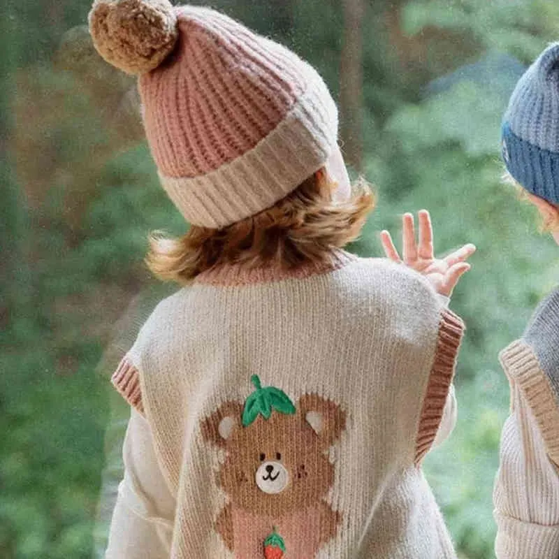 Малыш девушка свитера PS корейский бренд осенний вязаный свитер детская одежда мальчики зимние топы жилет кепки девушки кардиган 211201