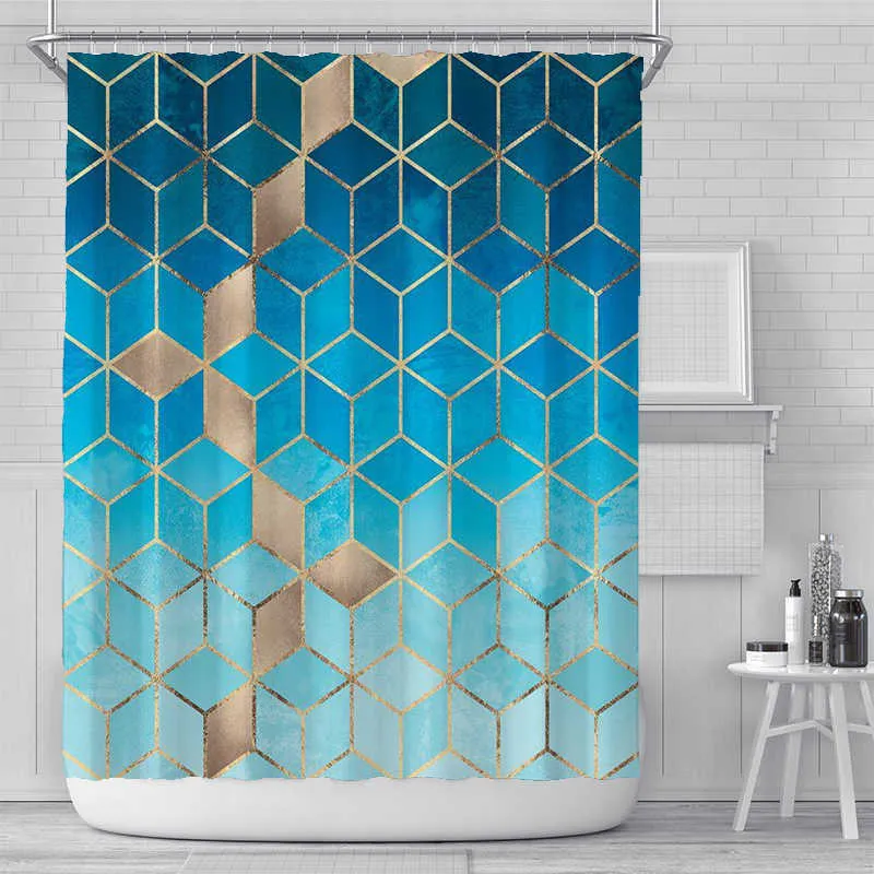 200x180cm 3D geometric marble printing bathroom shower curtain polyester waterproof home decoration with hook 210915