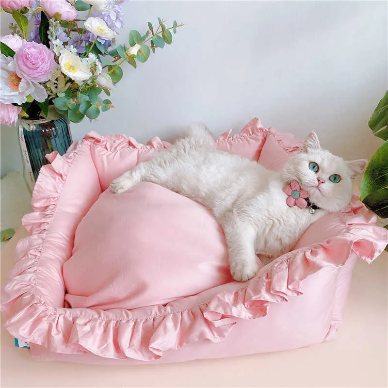 Schattig kant puppy vierkante slaap mat bed kattenbank, verwarmende hondenbedden zonder kussen, wasbaar huisdier bed met ademend katoen 211009