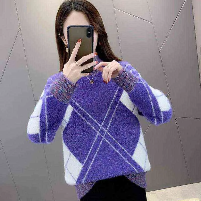 Weihaobang otoño invierno suéter de mujer suéter medio cuello alto engrosado cálido casual manga larga suéter de punto 211103