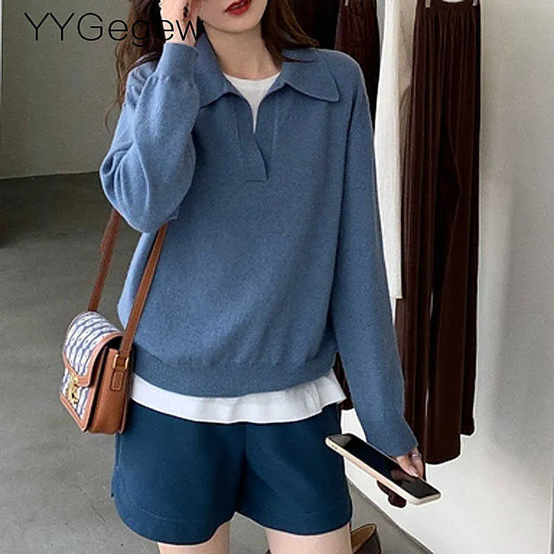 cashmere autumn winter polo Sweater Pullover women long sleeve oversize v-neck Neck basic chic ins sweater top 210914