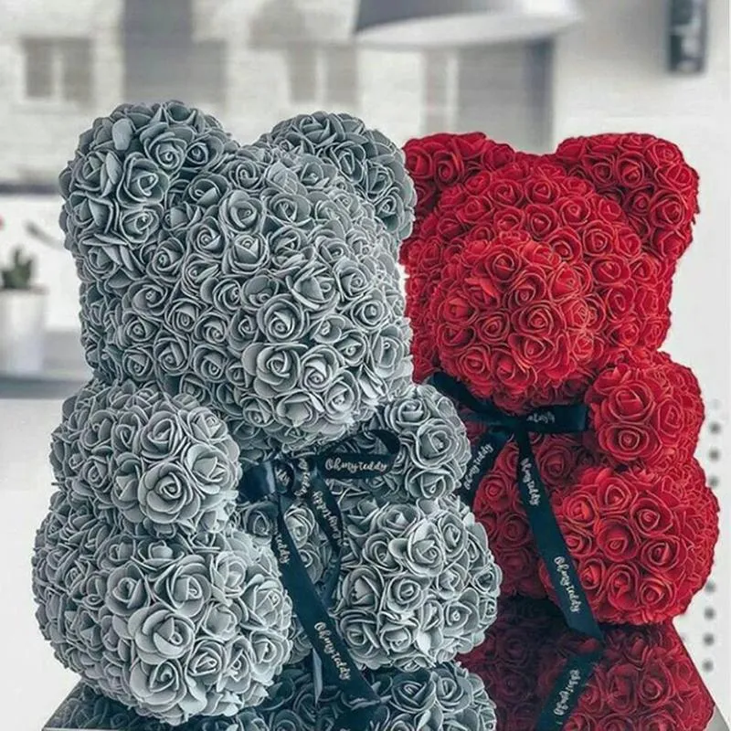 Flores decorativas grinaldas gota 40cm vermelho ursinho de rosa flor artificial caixa de presente de natal para o dia dos namorados feminino 235h