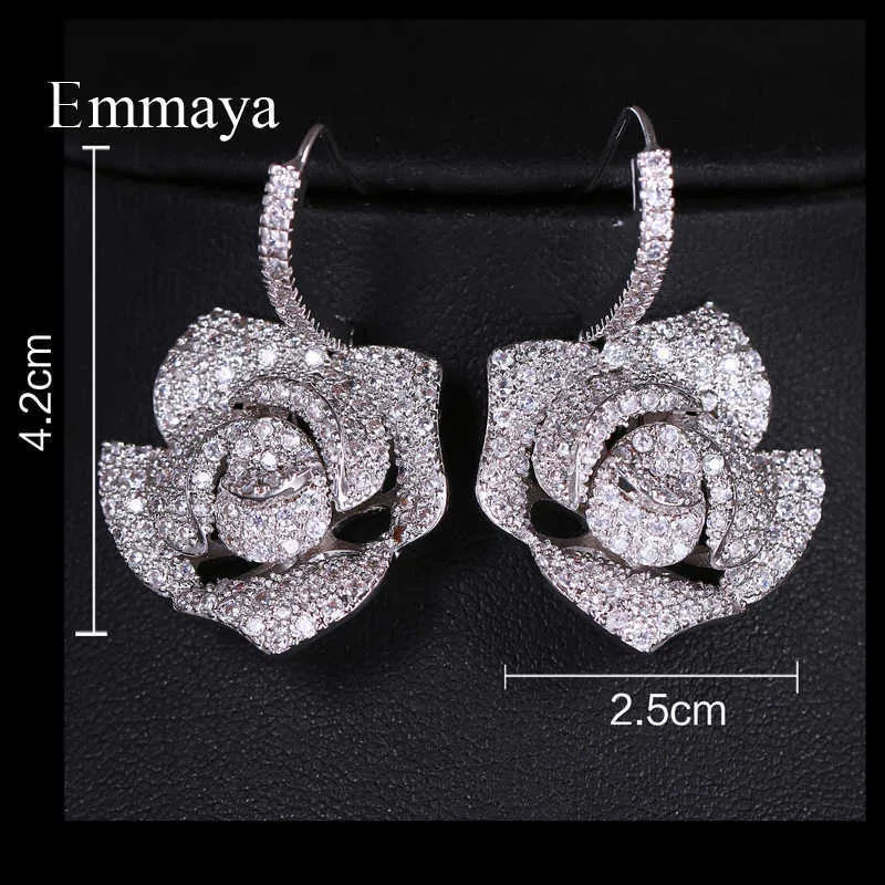 Emmaya attrayant grande fleur apparence en argent plaqué r de boucle d'oreille zircone pour les femmes et les dames dans l'ornement du dîner 2106188750186