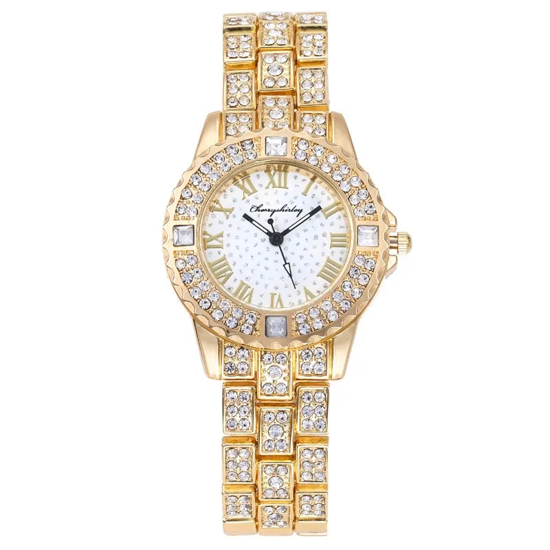 男性と女性の時計クォーツムーブメントアイスアウトカジュアルドレスクロックすべてのダイヤモンドウォッチバッテリーアナログ腕時計スプラッシュスプラッシュSH281Q
