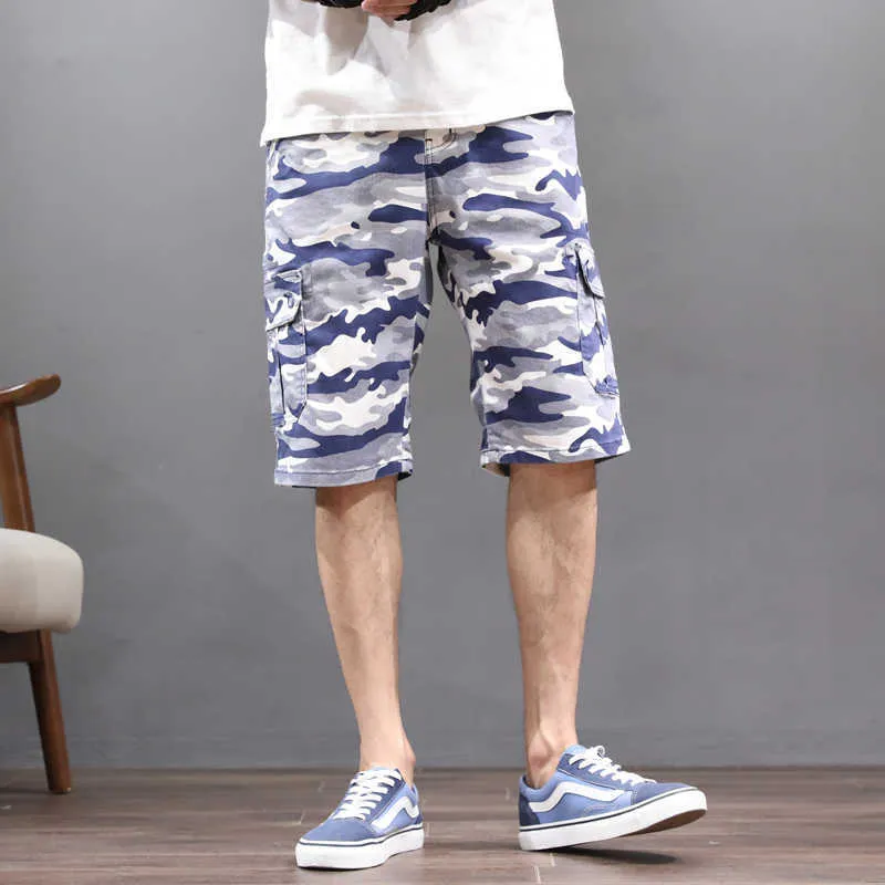 Shan Bao Hohe Qualität Baumwolle Tarnung Shorts Sommer Klassische Stil Herren Plus Größe Lose Shorts Blau Grün 42 44 48 210531