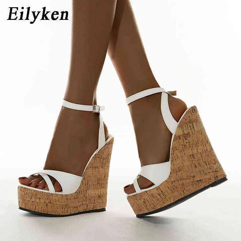 Sandalen EILYGEN 2022 Nieuwe Zomer Vrouwen Wit Hoge Hakken Sandalen Platform Gesp Wiggen Front Open Teen Dames Schoenen Maat 35-42 220121