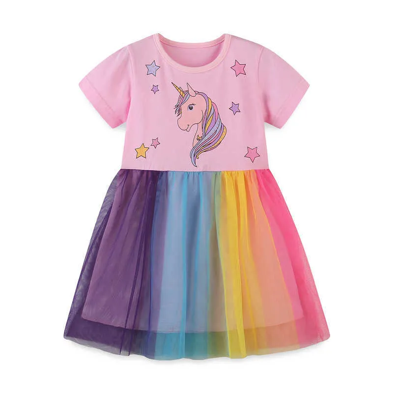Jumping Meters Vestidos de princesa unicornio para niños para el verano Falda de malla de tutú para bebés Ropa de fiesta de disfraces para niños lindos 210529
