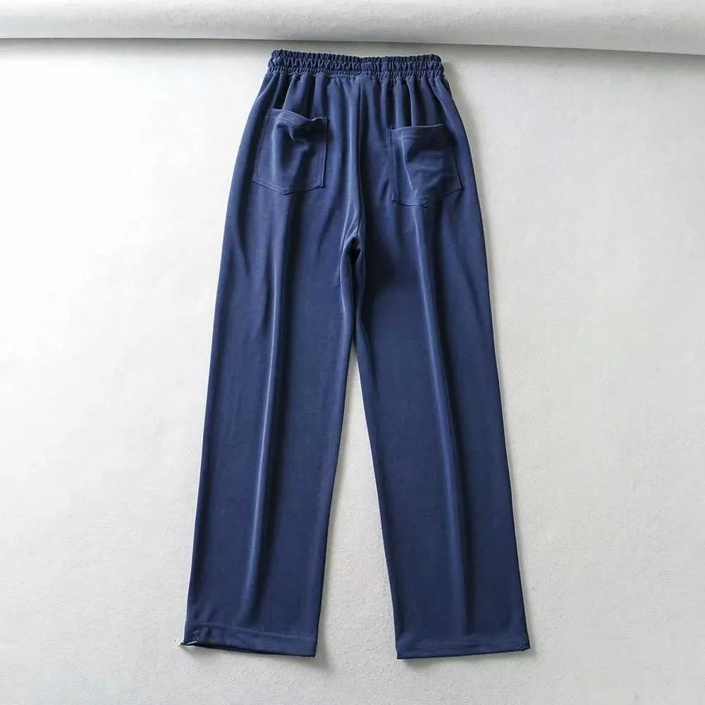 Casual Sweatpants Mulheres Elásticas Cintura Larga Larga Calças Laço Pés Moda Corredores Capris Sólida Solida Azul Calças Rosa Q0801