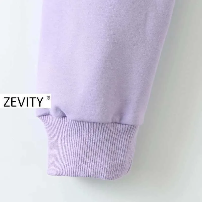 Zevity femmes mode maille couture décontracté sweats à capuche courts dames lettres imprimer loisirs sweats à capuche hauts chics S350 210603