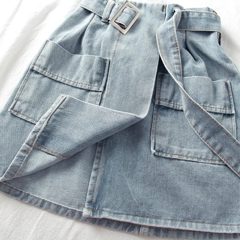 Gaganight Moda Donna Estate Jeans Mini Gonna corta Tasche Vita alta Coreano Chic Gonne femminili Solid Caual Plus Size Fladas 210306
