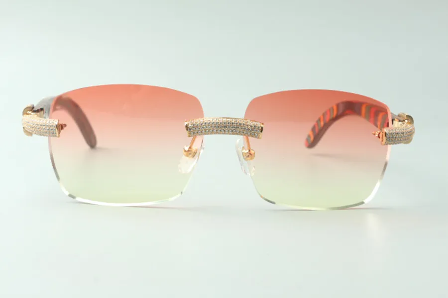 Óculos de sol de diamante micro-pavimentados Direct s 3524025 com hastes de madeira de pavão óculos de grife tamanho 18-135 mm256S