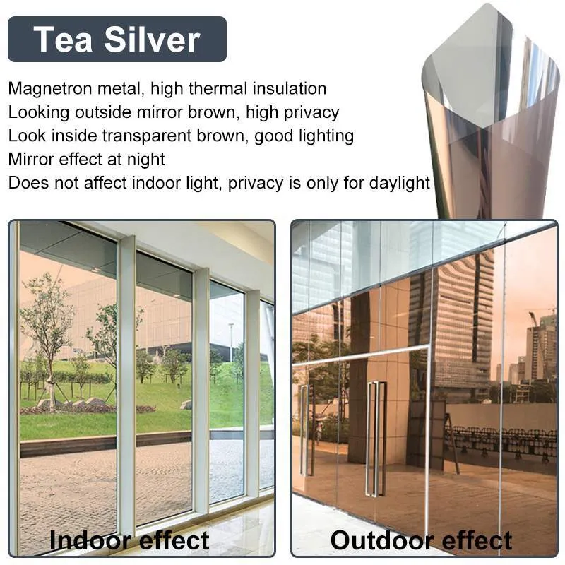 Film de fenêtre miroir unidirectionnel auto-adhésif réfléchissant confidentialité verre teinte contrôle de la chaleur film solaire décor de fenêtre 70/60/50/40/30x400cm 210317