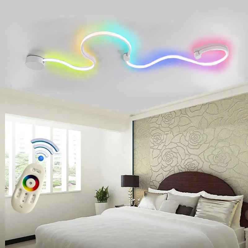 Nowoczesne RGB LED Lampa Ścienna Pilot Schody Lampy sypialni Kolorowe Sonda Sonda S Kształtne Aluminium Alimini Lights Room Decor 210724