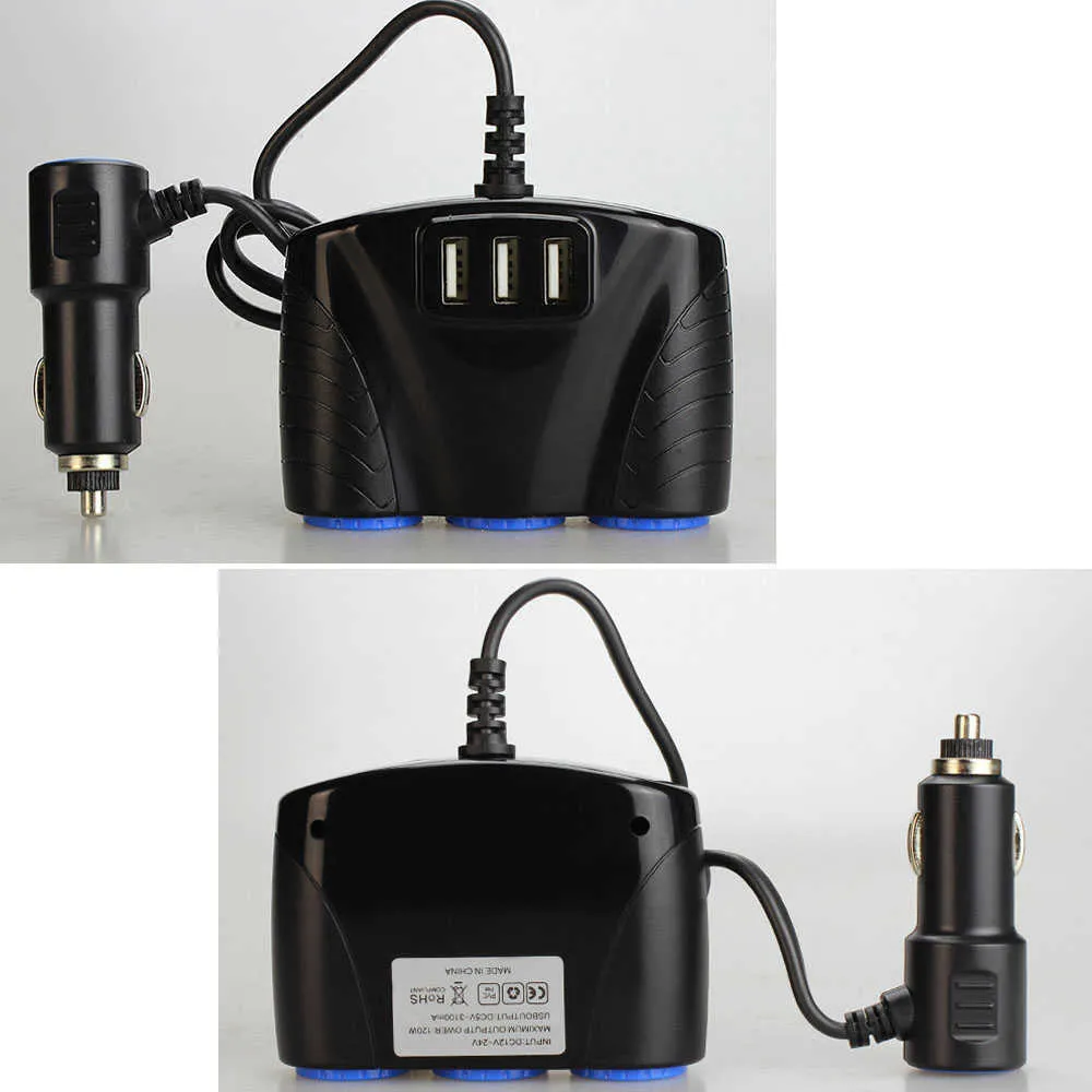 12V-24V Universal Car 3 Sockets splitter cigarettändare uttag 3 portar USB Laddare Power Adapter för iPhone iPad DVR GPS