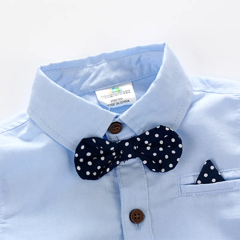 Summer Children'S Birthday Party Clothing Cotton Short Sleeve Polka Dot Patchwork Child Kids Handsome Boy Bow Tie Shirt 210306