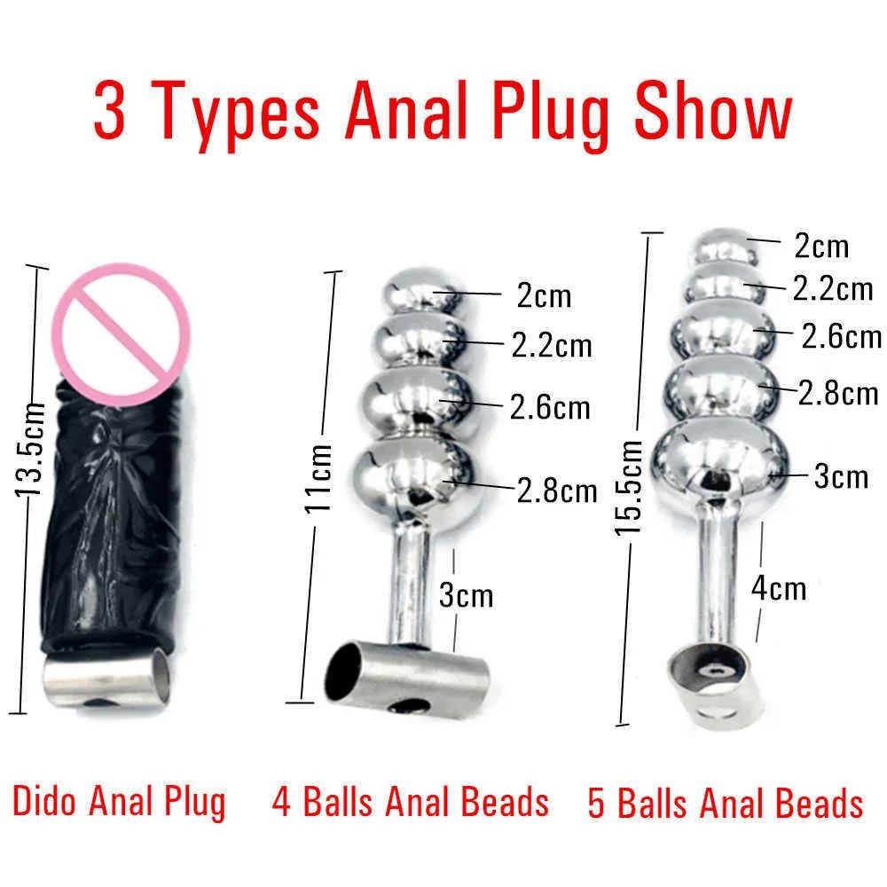 Ceinture De Chasteté Masculine Cage Perles Anales Plug En Acier Inoxydable Silicone Pénis Cock Bdsm Esclave Jeux Sex Toys Pour Hommes Mari 18+ Adultes P0826