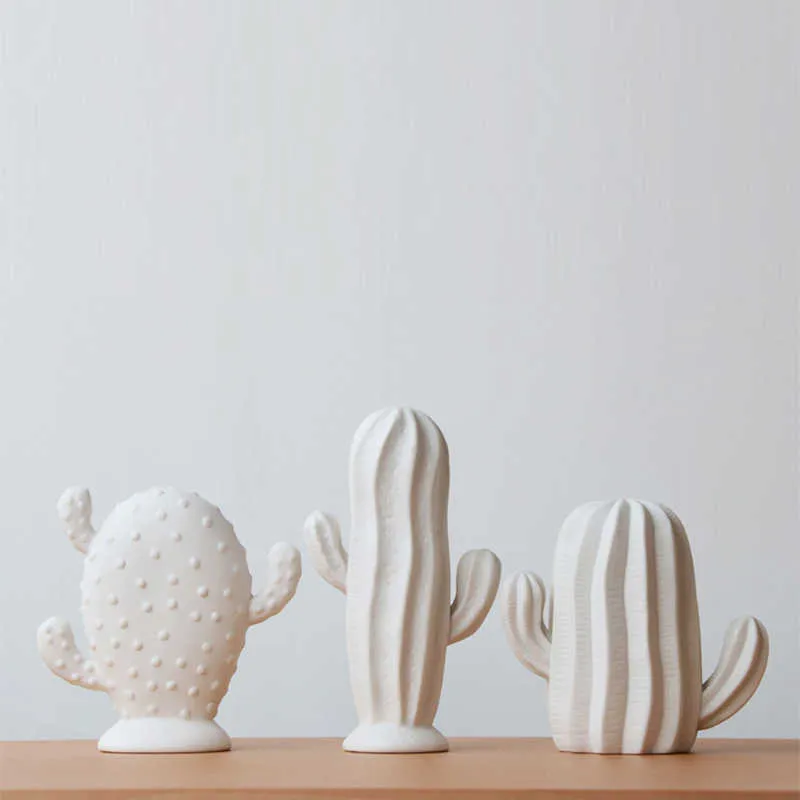 Vilead Ceramic White Cactus Figurek Nordic Creative Roślin Ornament Nowoczesny do Wnętrza Dom Biuro Dekoracji Dekoracji Accessorie 210804