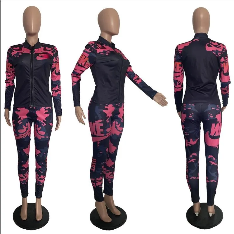 Women's Designer Tracksuits Elegant Two-Pieces Sport Suit Female Stylish Logo Print Coat & Pant Joggers Sets