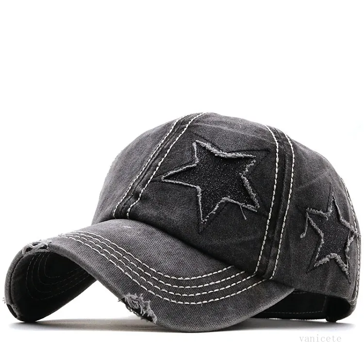 Ponytail Hats Sequin Pentagram Baseball Cap Washed Hole Classics Ball Caps Women Adjustable Outdoor Sport Headgear T2I52278