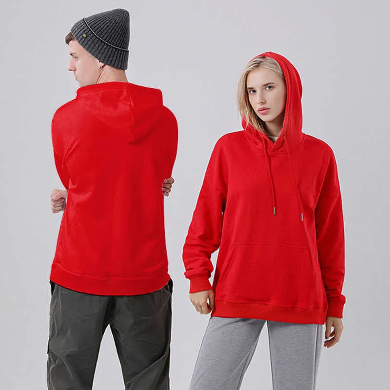 Maidangdi Sweat à capuche surdimensionné en coton lâche Couleur unie Sweat-shirt confortable Meubles de loisirs Pull extérieur Rouge chinois 7XL 211014