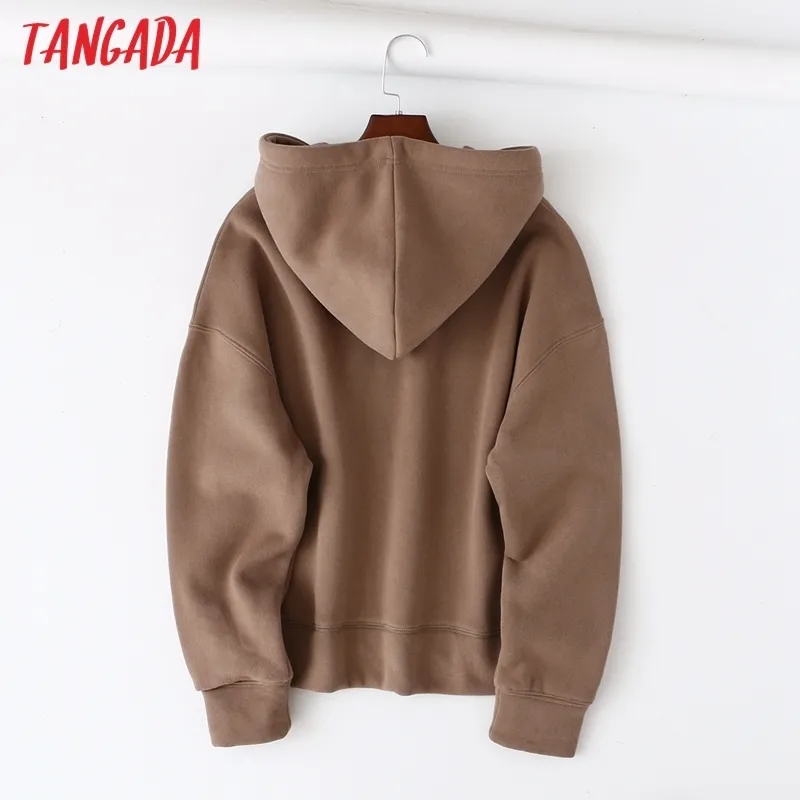 Tangada Outono Inverno Mulheres Chocolate Fleece Hoodie Moletons Senhoras Oversize Senhoras Pullovers Com Capuz Casaco Com Capuz 6L15 201216