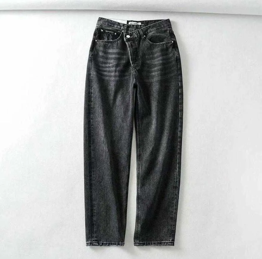 Jeans mamma vintage a vita alta incrociati Retro strappati le donne Boyfriend Denim Pantaloni lunghi da strada blu nero 210629