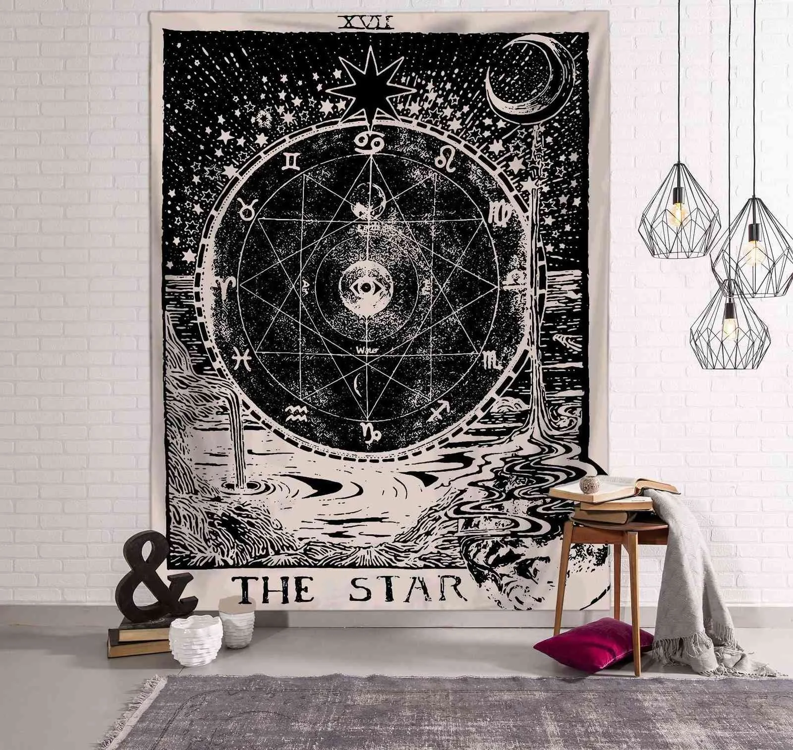 Retro Religiöse Tarot Karte Drucken Hängende Tapisserie Wand Dekor Kunst Bett Wohnzimmer Dekoration Party Decke Makramee 210609