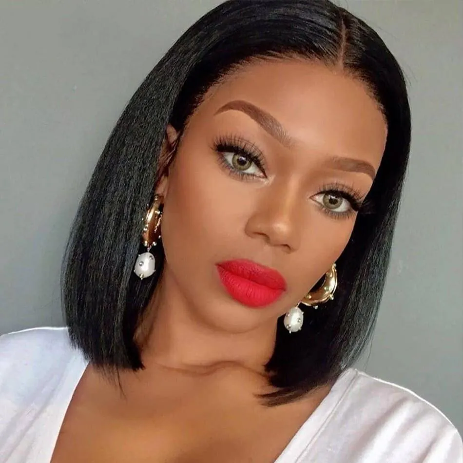 130 Short Bob Lace Front Wig Ladies Bleached Knot Wig Light Yaki Straight Human Hair11379655411096