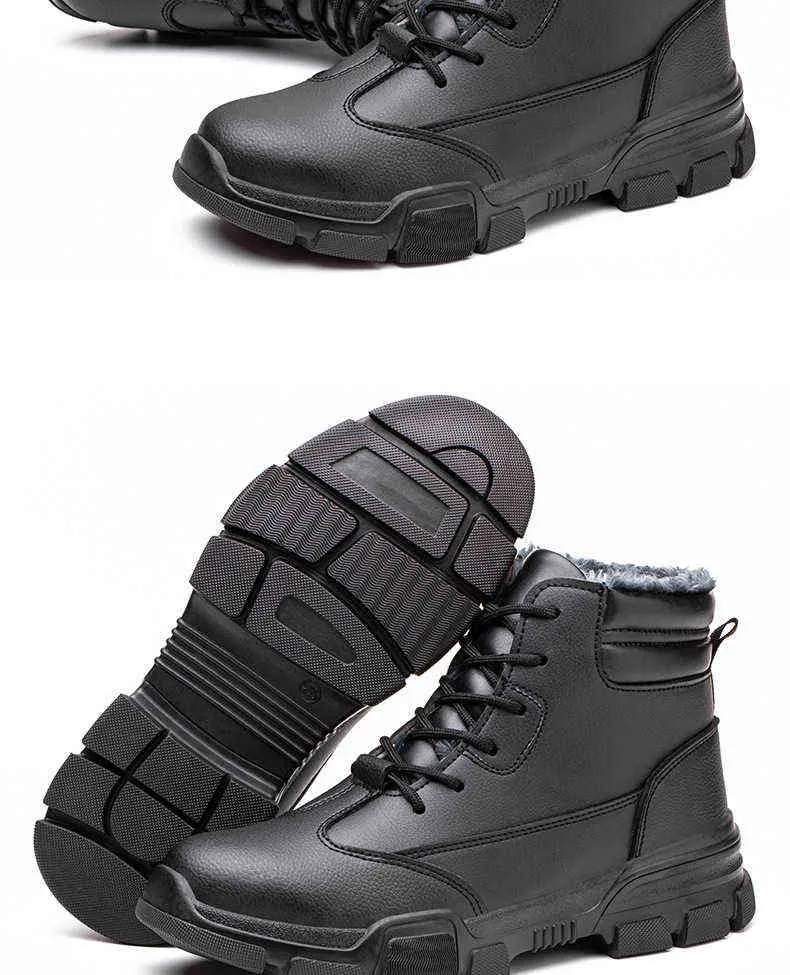 Vinter Plus Velvet High-Top Safety Shoes Steel Toe Cap Anti-Smash Anti-Stab Protection Lätt Bekväma arbetsstövlar 211217